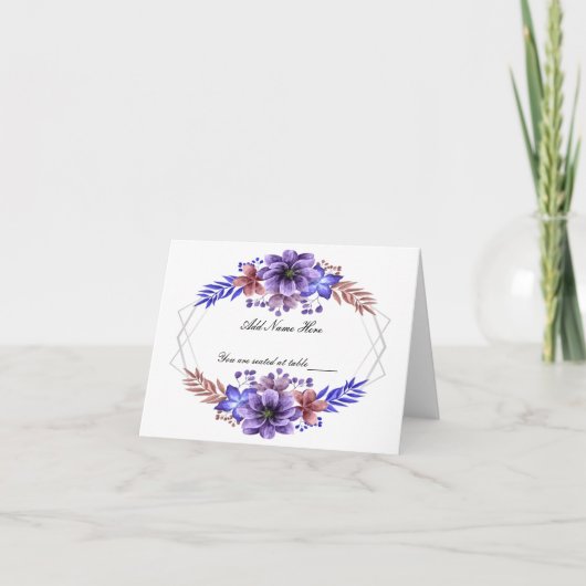 Carte de table Mariage Floral Purple & Blue Waterc (Devant)