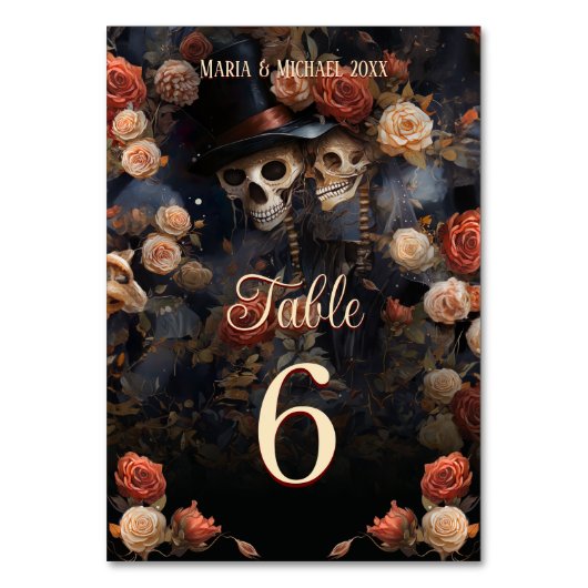 Carte de table Mariage gothique Kissing Skeletons (Dos)