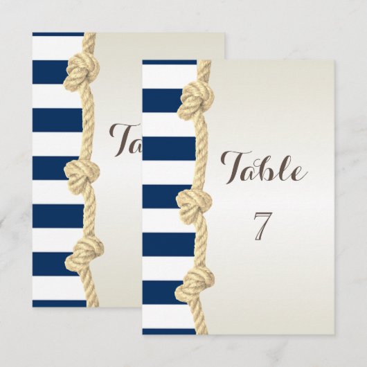 Carte de table mariage plage corde navy, cœurs, ra (Devant / Derrière)