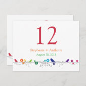 Carte de table Mariage Rainbow Theme Birds Fleurs (Devant / Derrière)