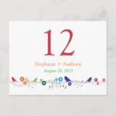 Carte de table Mariage Rainbow Theme Birds Fleurs (Devant)