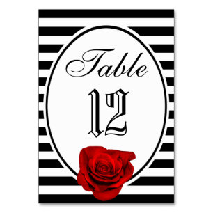 Carte de table Mariage Red Rose Black & White Stri