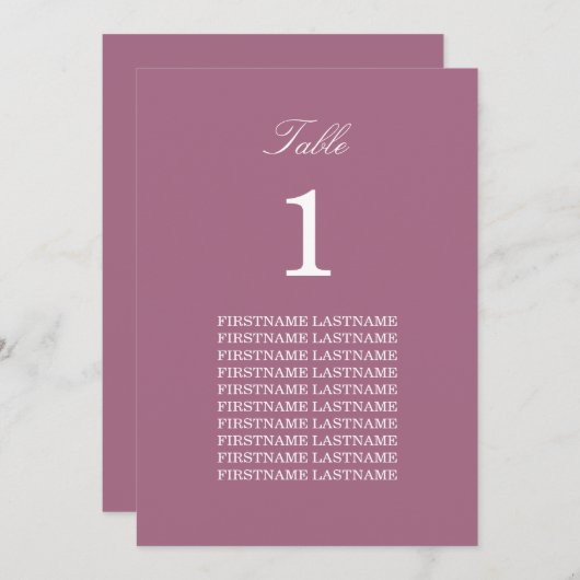 Carte de table Mauve Noms d'invités (Devant / Derrière)