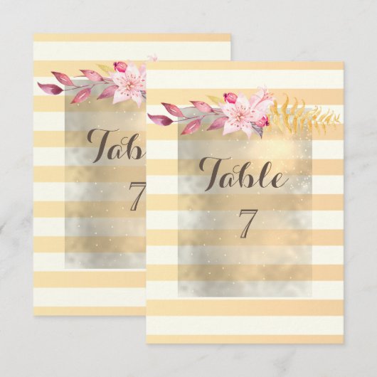 Carte de table moderne chic rayée fleurs (Devant / Derrière)