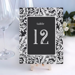 Carte de table moderne noire et blanche en Damas f