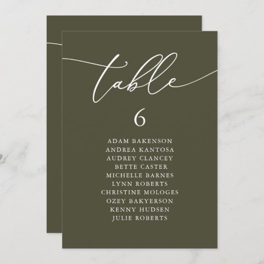 Carte de table moderne pour hôtes romantiques assi (Devant / Derrière)