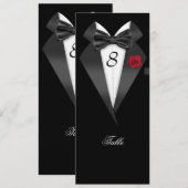 Carte de table noire Smoking Numéro de table (Devant / Derrière)