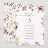 Carte de table numéro mauve fleur sauvage (Devant / Derrière)
