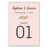 Carte de table numérotée Pastel Pink & Peach Hibis (Dos)