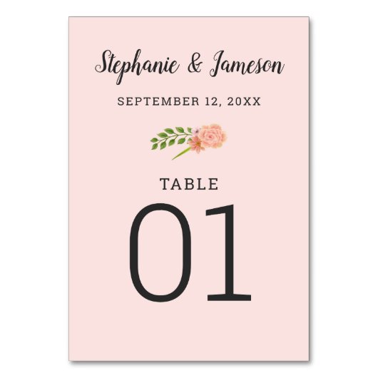 Carte de table numérotée Pastel Pink & Peach Hibis (Par défaut)