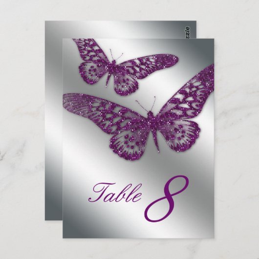 Carte de table Papillon 232 Argent violet (Devant / Derrière)