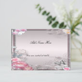 Carte de table papillon et fleurs roses (Debout devant)