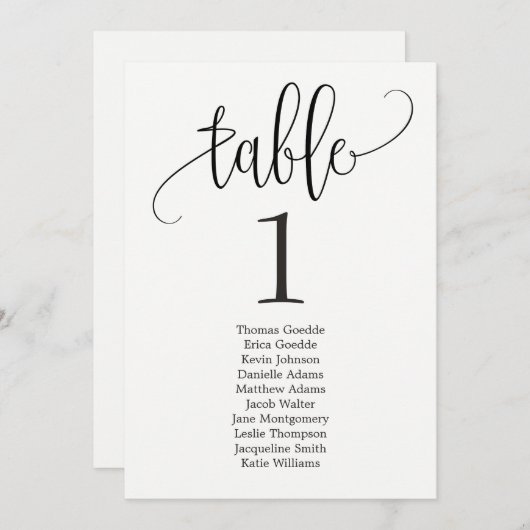 Carte de table Plan de siège Lovely Calligraphy (Devant / Derrière)