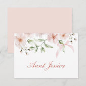 Carte de table plate fleurs rose et noeud (Devant / Derrière)