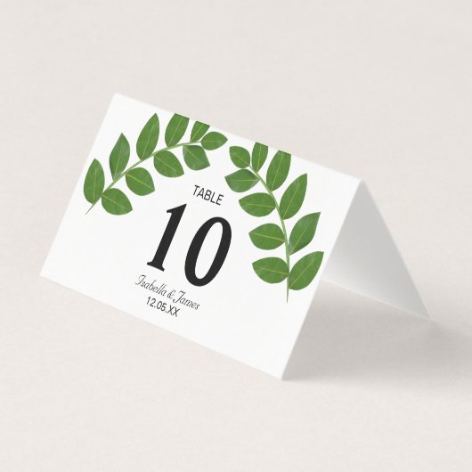 Carte de table pliable de mariage aux feuilles de  (Front)