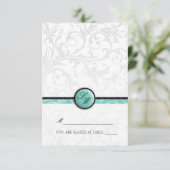 Carte de table pliable monogramme Aqua Swirl (Debout devant)