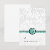 Carte de table pliable monogramme Aqua Swirl (Devant / Derrière)