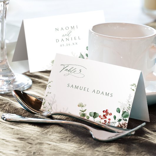 Carte de table pliable pour mariage d'hiver à fleu