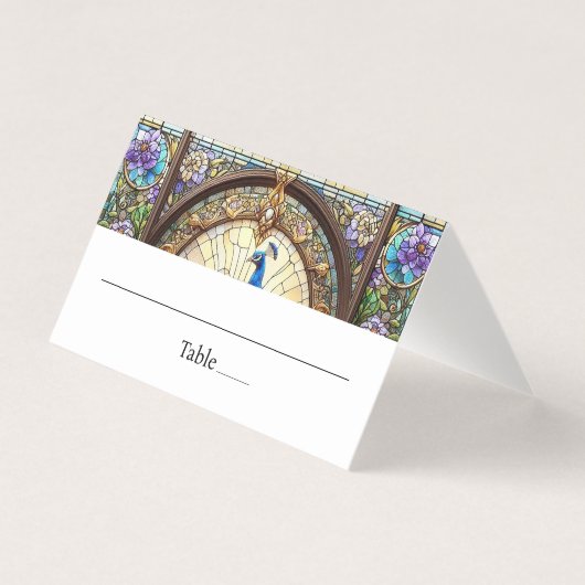 Carte de table pliée à plumes de paon (Front)