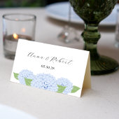 Carte de table pliée aquarelle Hortensia Bleu