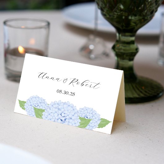 Carte de table pliée aquarelle Hydrangea Bleu