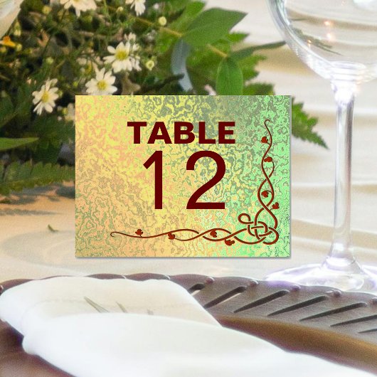 Carte de table pliée automne nuances vert jaune