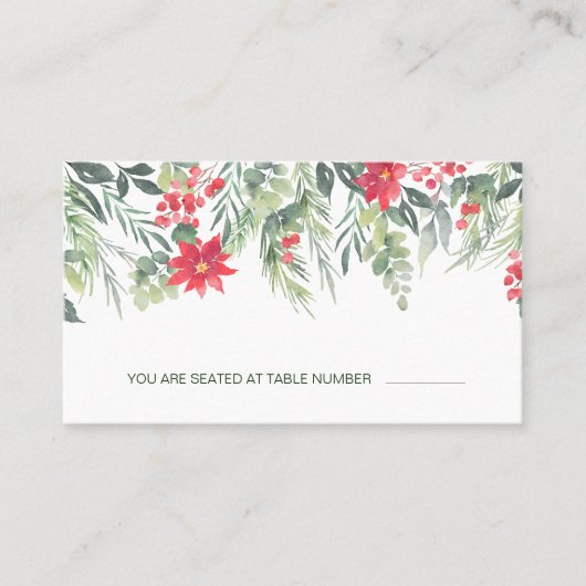 Carte de table Poinsettia Pins Feuillage Vert Baie (Devant)