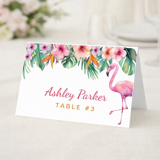 Carte de table pour invité de Baby Shower Flamant