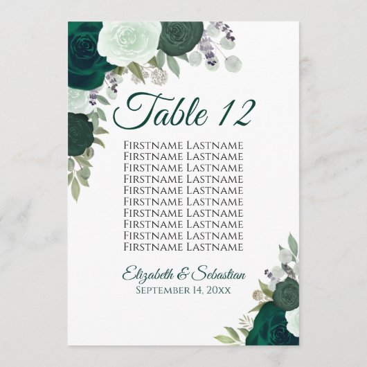 Carte de table pour Mariage Rose Emerald (Dos)