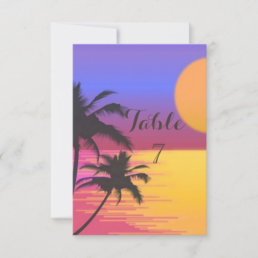 Carte de table pour mariage sur la plage Coucher d (Devant)