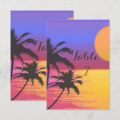 Carte de table pour mariage sur la plage Coucher d (Devant / Derrière)
