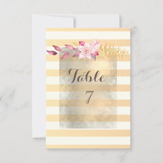 Carte de table rayée chic moderne avec fleurs (Devant)