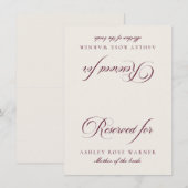 Carte de table réservée mariage classique ivoire B (Devant / Derrière)