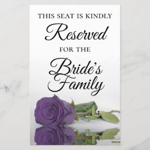 Carte de table réservée mariage Rose Violet Améthy
