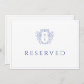 Carte de table réservée Regency Blue Monogram Cres (Devant / Derrière)