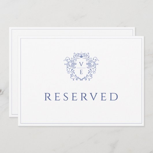 Carte de table réservée Regency Blue Monogram Cres (Devant / Derrière)