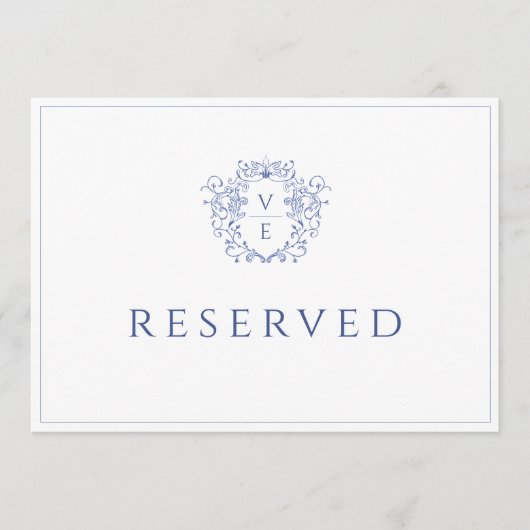 Carte de table réservée Regency Blue Monogram Cres (Devant)