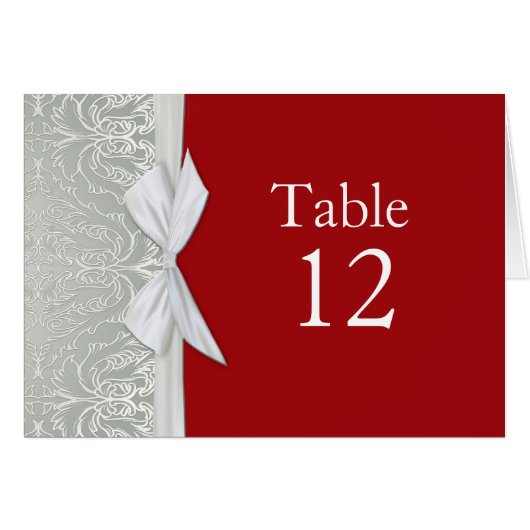 Carte de table Ribbon Silver/Red Damask (Devant horizontal)