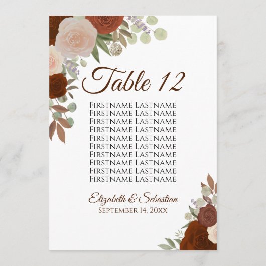 Carte de table Rose Mariage  pour tableau de bord  (Dos)
