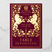 Carte de table rouge Royal Medieval Lion Mariage (Recto)