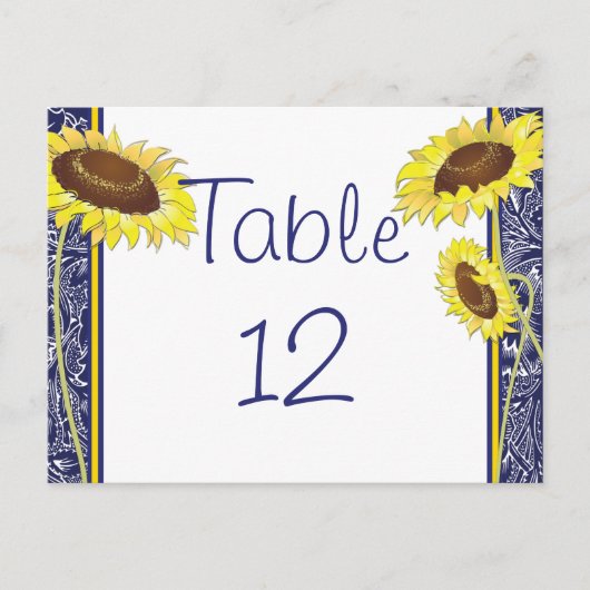 Carte de table Royal Blue and Yellow Sunflowers (Devant)