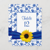 Carte de table Royal Blue Sunflower Mariage damass (Devant / Derrière)