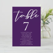 Carte de table royale violet blanc Mariage avec no (Debout devant)