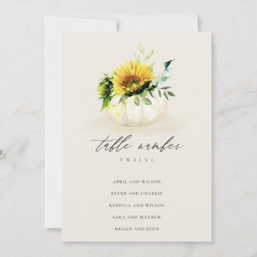 Carte de table Rustic Sunflower Citrouille (Devant)