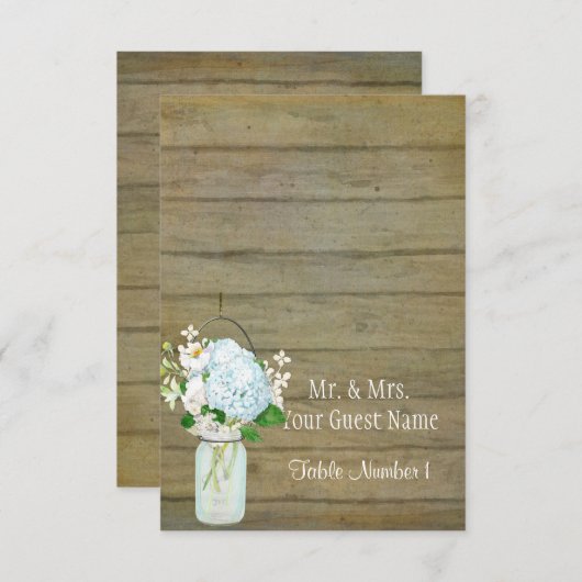 Carte de Table Rustique Campagnard Pot Mason Bleu (Devant / Derrière)