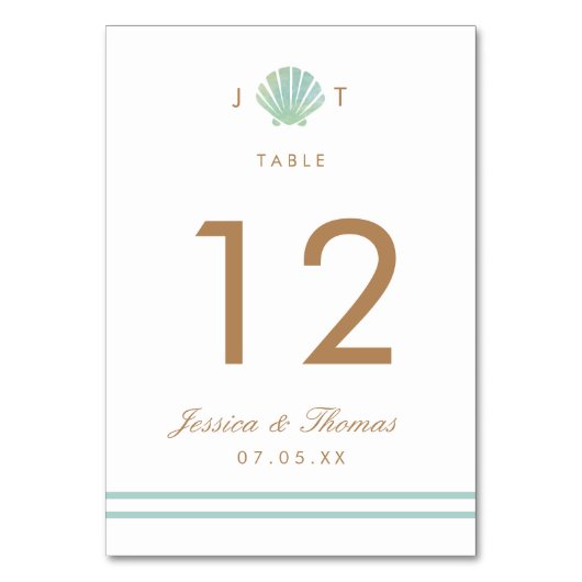 Carte de table Shell Watercolor Aqua Mariage (Par défaut)