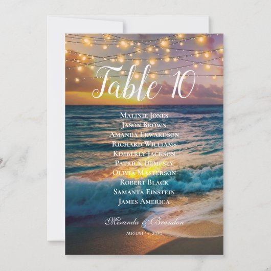 Carte de table Sunset Lights Beach Seating Chart (Dos)