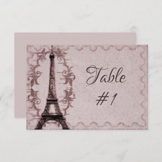 Carte de table Tour Eiffel rose (Devant / Derrière)