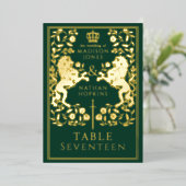 Carte de table verte Royal Medieval Lion Mariage (Debout devant)