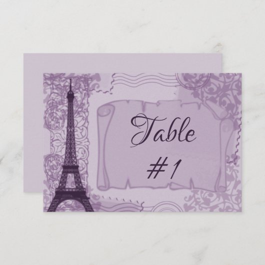 Carte de table violette Parisienne (Devant / Derrière)